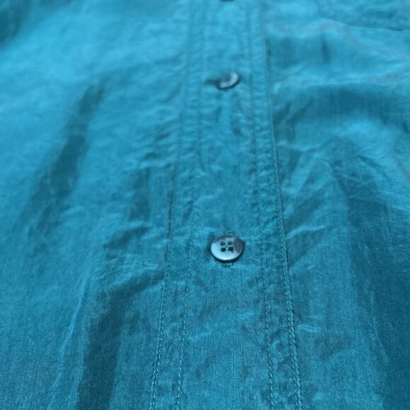 Vintage The Limited Solid Blue Silk Shirt Blouse Women Medium Button up Pocket - Picture 2 of 7